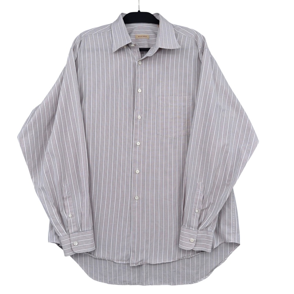 Billy Reid Button Down Shirt Men XXL 100% Cotton Striped Tan White Made in Italy